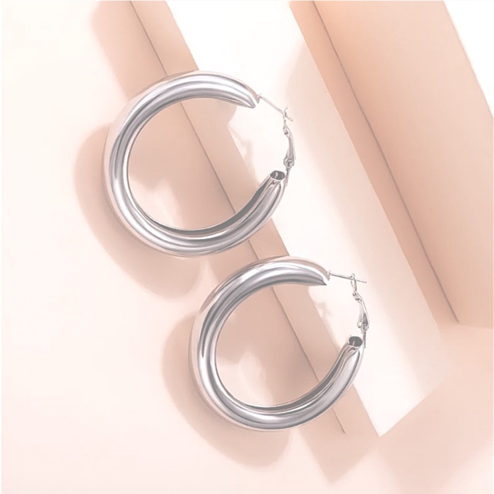 Women’s Hoop Earrings Large Silver Plate Alloy over Stainless Steel NEW NWT